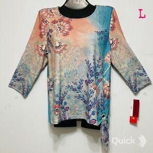 L - NWT Cathy Daniels Floral Embellished Side-Tie Top